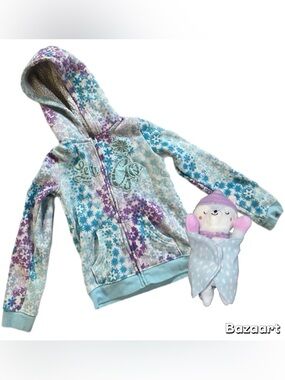 Sz 7 Disney Frozen Elsa “let It Go” Knit hoodie Jacket Full Zipper W/ Fox Plush